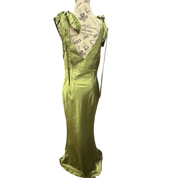 AW Bridal Fennel Seed Green Satin Maxi Dress Tie Shoulder Sleeveless - Picture 10 of 13